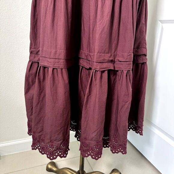 Madewell Lucie Eyelet Ruffle Midi Dress Size 10 Vintage Mulberry Cotton Boho - Picture 8 of 13
